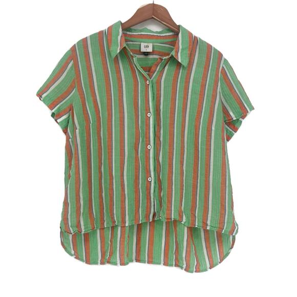 Cabi Women's Crinkled Gauze Linen-Blend Striped Camp Shirt sz Large Style 6201 - Picture 4 of 10